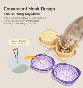 Bol de voyage pliable en silicone pour animaux de compagnie 135g, violet, avec étui de rangement anti-poussière, bol d'alimentation portable pour chien, pack cadeau avec crochet métallique - Product Image 2