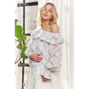 ADORA Camicetta Floreale con Spalle Scoperte e Volant in Lavanda, 100% Poliestere, Taglie S/M-M/L - Product Image 4