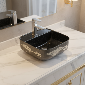 <span class=keywords><strong>Lavabo</strong></span> de Cerámica Integrado ZOGII Antique Black Rock, <span class=keywords><strong>Lavabo</strong></span> de Lujo para Hoteles de Alta Gama, Diseño Personalizable para Baños Domésticos - Product Image 4