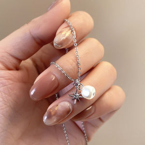 Hypoallergenic Women's 18K Gold Plated Trendy Star Pendant <b>Pearl</b> <b>Earrings</b> <b>Necklace</b> Jewelry Set - Product Image 3