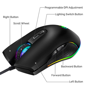 Ergonomique usb filaire de jeu RVB souris <span class=keywords><strong>gamer</strong></span> avec 4 modes de rétroéclairage - Product Image 2