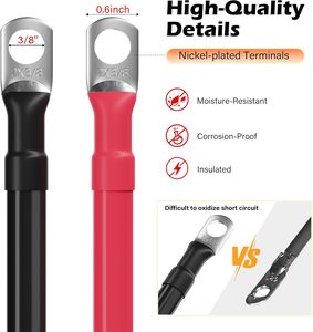 <span class=keywords><strong>สาย</strong></span>แบตเตอรี่ขนาด 2 เกจ AWG ยาว 2 ฟุต สีดำ+2 ฟุต สีแดง ชุดสายไฟทองแดงแท้สำหรับอินเวอร์เตอร์ พร้อมหัวต่อขนาด 3/8 นิ้วทั้งสองด้าน - Product Image 4