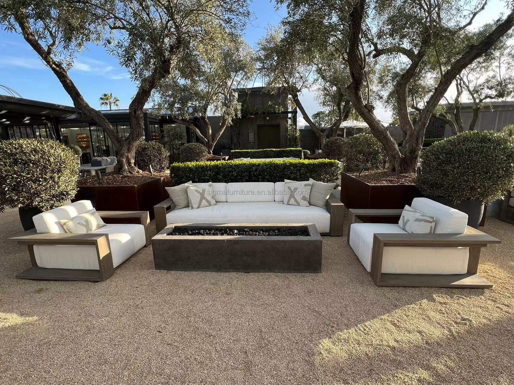 Fashionable garden sofas new arrival modern teak wood outdoor furniture patio sofa set