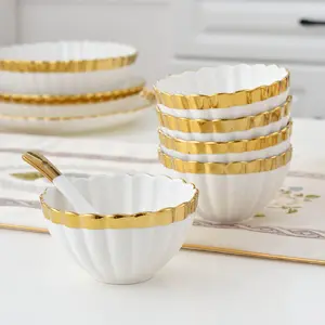 Керамические столовые сервизы с ободком из белого золота в скандинавском стиле, Элитная посуда, роскошные столовые сервизы