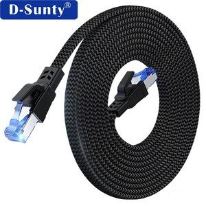 Cat8 Braided Flat Ethernet <b>Cable</b> 40Gbps 2000MHz S/FTP Shielded RJ45 LAN <b>Cable</b> for Gaming Router PC - Product Image 1