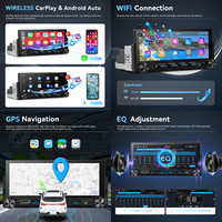 Autoradio Android Podofo 4+64G 1 Din avec écran Incell de 6,86 pouces, audio de voiture, Carplay/Android Auto sans fil, GPS, WiFi, clavier piano, OEM/ODM