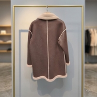 Manteau mi-long chaud pour femme, style vintage, en faux daim, mélange de laine à 30 %, doublure polaire, revers large, boutons à pression en corne, coupe ample, vêtement d'extérieur d'hiver