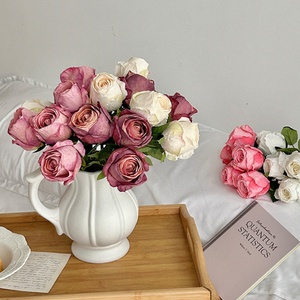 Elegante Ramo de Rosas Artificiales de Bulgaria con Efecto Seco, Realistas, de Poliéster y Plástico, para el Hogar, Sala de Estar, Florero - Product Image 2