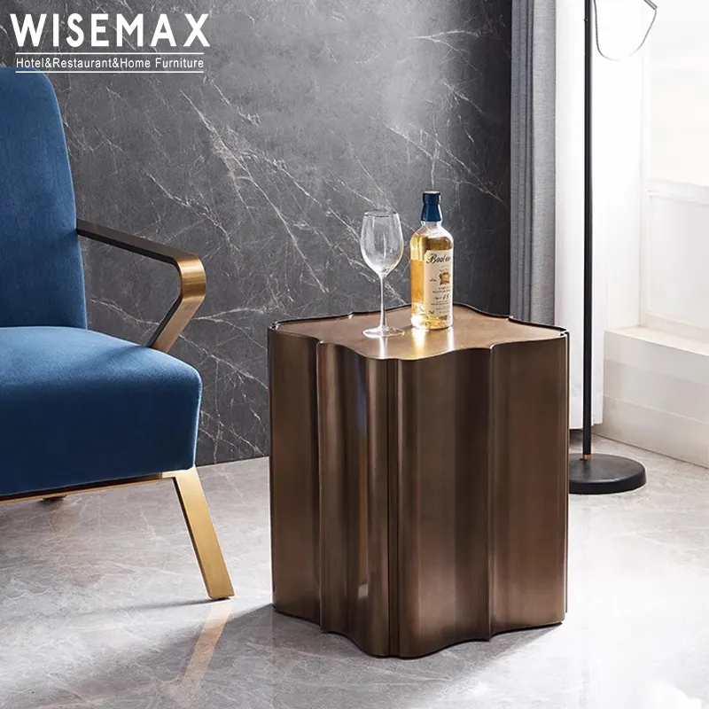 WISEMAX家具ルームソファホーム屋内真鍮ステンレス鋼コーヒーテーブルサイドテーブルリビングルーム用モダン真鍮サイドテーブル