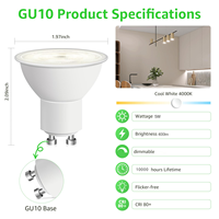 Spot LED GU10 5W COB à intensité variable, design moderne, encastrable, orientable, réglable, montage en surface, IP55, faisceau de 38°, salon