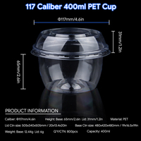 Logo personnalisé, gobelet en PET de 400 ml, calibre 117, boîte en plastique de qualité alimentaire, bol à salade de fruits, couvercle anti-fuite pour le modèle de marque XF-0185