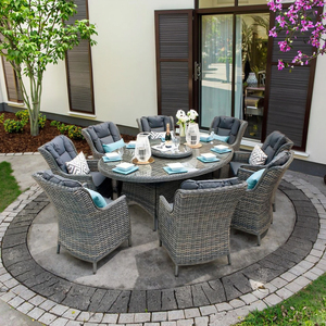 Hồ bơi vườn Bàn và ghế hiện đại 8 chỗ ngồi ban công ngoài trời Elliptical ăn đặt bàn mây đặt với mây hình bầu dục lười biếng Susan - Product Image 4