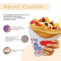 Support d'emballage personnalisé pour crêpes gaufrées, cônes à churros, boîte à crêpes en papier enduit de cire avec logo imprimé