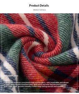 Écharpe en polyester à l'aspect cachemire à carreaux pour l'automne et l'hiver, look festif de style coréen, <span class=keywords><strong>snood</strong></span> et châle longs rouges pour femmes adultes - Product Image 6