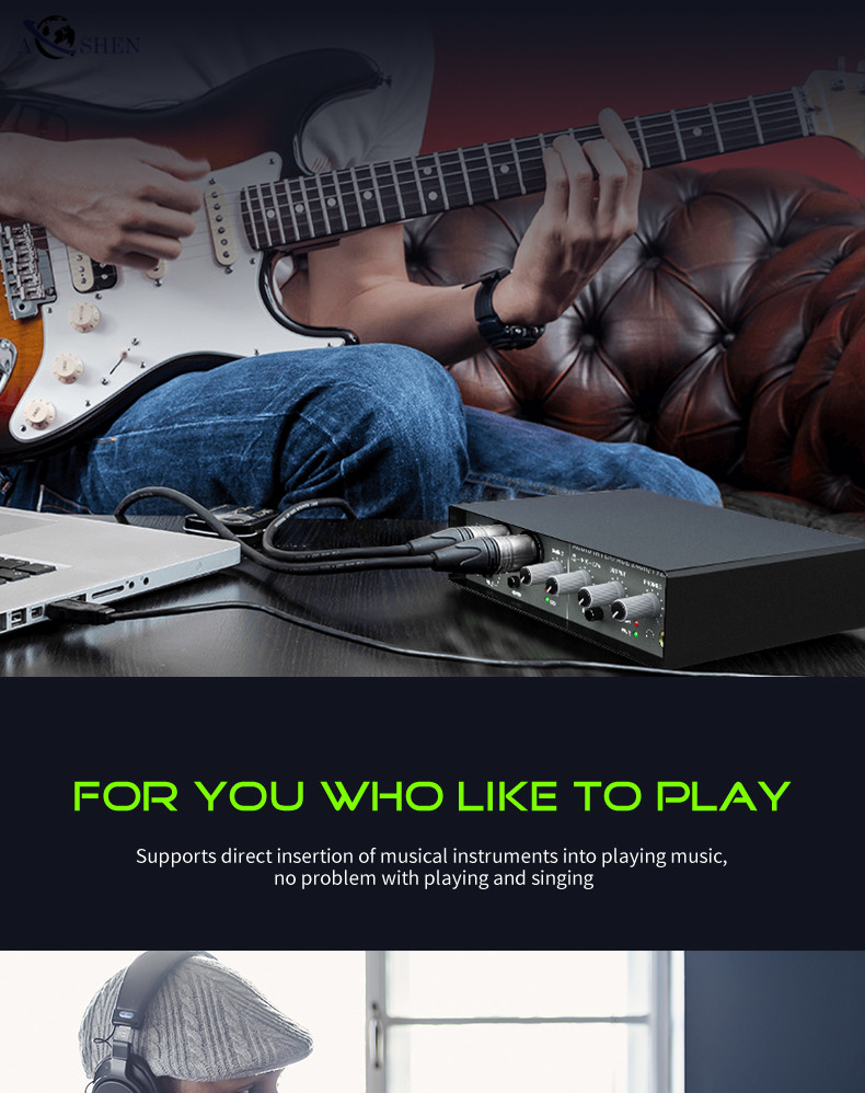 Professional Q24 USB Audio Interface Sound Card Mixing Computer Recording Box for Livestream Broadcast Musical Performance