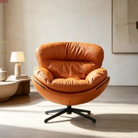 Fauteuil pivotant en cuir de style minimaliste italien moderne avec rembourrage en duvet pour appartement, salon, hôtel, bureau, hall d'entrée