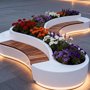 Bac à fleurs LED moderne de luxe pour extérieur, combinaison de sièges, banc de <span class=keywords><strong>terrasse</strong></span>, <span class=keywords><strong>jardinière</strong></span> rectangulaire pour cour - Product Image 2
