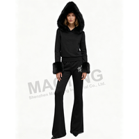 Ensemble 2 pièces personnalisé pour femme, motif vintage automne 2025, avec sweat à capuche et pantalon de survêtement évasé, en fausse fourrure et strass, fermeture éclair