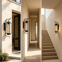 Lanterne murale LED extérieure E27 étanche en fer et verre, style vintage, haute, pour entrée de villa, couloir, escalier, cour