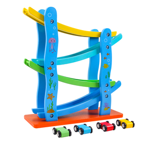 Wooden Ramp Racer Toddler Toys Race Track Car Games for Kids Boys Girls Gifts with 4 Small Racers