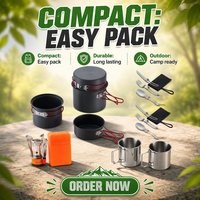 Kit de cuisine de camping 13 pièces, pot en aluminium léger, cuillère, fourchette, couteau pliables, ensemble de cuisine de plein air avec réchaud à gaz