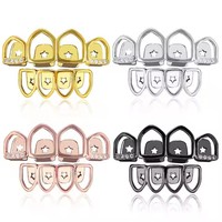 BES Mode Creux Quatre Dents En Laiton Corps Bijoux Plaqué Or Zircon Grilles pour Fiançailles Anniversaire Fêtes Hip Hop Style