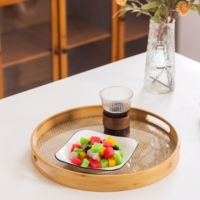 Plateau rond multifonction en bambou avec feuilles d'acrylique transparentes, durable, écologique et étanche pour salon, café, hôtel