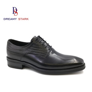 Chaussures Oxford à lacets pour homme, en cuir véritable noir, faites à la main, de haute qualité, avec motif tissé en relief, logo personnalisé, marque originale, confortables, pour l'automne - Product Image 1