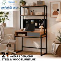 Bureau d'ordinateur modulaire 2-en-1 avec étagère et panneau perforé, poste de travail industriel gain de place, ensemble d'étagères de bureau multifonctionnel