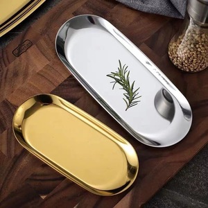 Stainless Steel Oval Tray Gold Finish Serving Platter For Hotel Coffee Tea Light Luxury Style - Product Image 2