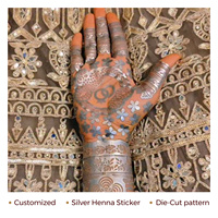 Pochoirs autocollants temporaires découpés à la main pour le corps, motif henné argenté, pour mariage islamique arabe, 42*57cm