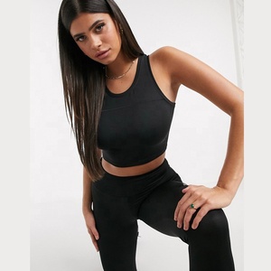 Las women quick dry <span class=keywords><strong>gym</strong></span> sleeveless short cultivation Active cropped tank top in black - Product Image 3