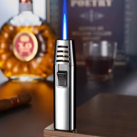 Briquet torche à gaz métallique coupe-vent portable, flamme jet de butane gonflable pour cigares, allumage de cuisine et barbecue avec ouvre-bouteille