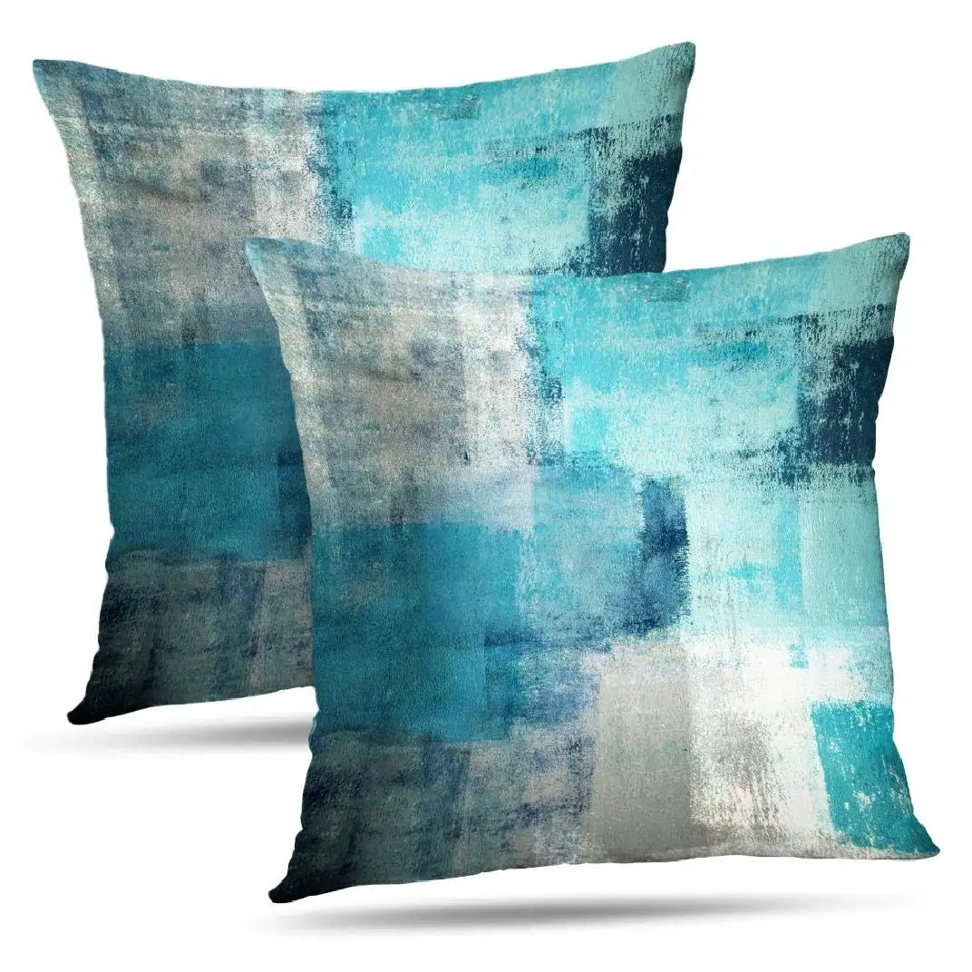 Turquoise and Grey Art Artwork Contemporary Decorative Gray Home Decorative Throw Pillow Covers Cushion Covers for Bedroom Sofa