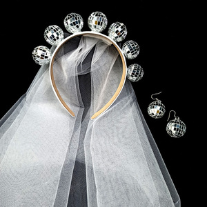 Fascia per Capelli da Sposa per Addio al Nubilato con Velo, Specchio e Palla Disco - Vendita all'Ingrosso - Product Image 1