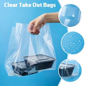 Clear Plastic Take Out <b>Bags</b> 9.4x5.9x13.8 In Die Cut Handles Heavy Duty Square Bottom <b>Bulk</b> For Business Shopping - Product Image 5