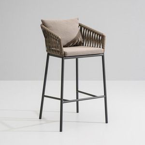 Ensemble de 2 tabourets de bar modernes en aluminium pour extérieur, chaises hautes avec dossier et coussins pour patio, jardin, balcon, piscine, salle à manger - Product Image 2