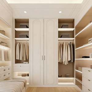 Luxury Walk-In Minimalist White Wardrobe Full Custom Storage Adjustable <b>Shelving</b> <b>Bedroom</b> Furniture with Integrated LED Lighting - Product Image 2