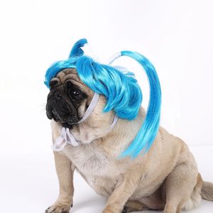 New Pet Blue Solid Polyester Wig for Cats & Dogs-Summer/Winter Breathable Halloween Double Ponytail Straight Hair - Product Image 4