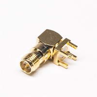 Conector RF hembra de ángulo recto RP SMA chapado en oro de 90 grados, conectores coaxiales internos roscados externos