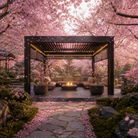 Pergola motorisée en aluminium avec toit à lames rétractables, système d'ombrage pour studio de jardin, rideaux occultants, écrans de travail et éclairage LED