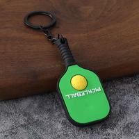 Porte-clés mousqueton pour raquette de pickleball, design 3D de dessin animé, en caoutchouc et alliage de zinc, impression UV, écologique, durable, thème sportif