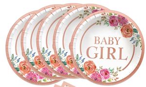 Assiette en carton jetable ronde de 7 pouces approuvée par la FDA, 350 g/m², blanche, avec motif « Hello Baby Girl » en CMJN, pour fournitures de fête - Product Image 3