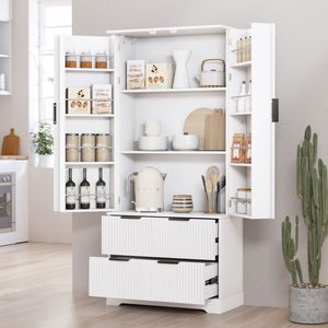 Armario de Cocina Moderno Blanco Acanalado de 72 Pulgadas con 2 Cajones Grandes y Estante para Especias de 8 Puertas, Organizador de Almacenamiento Independiente para Baño - Product Image 3