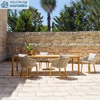 Ensemble table et chaises longues en teck anti-corrosion, design nordique, mobile, pour villa, hôtel, terrasse, jardin, balcon, loisirs, en rotin