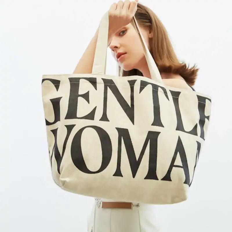 Özel Logo baskı pamuk Gentlewoman tuval Tote çanta büyük nazik kadın Tote çanta