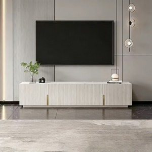 Long Minimalist Style <strong>White</strong> <strong>TV</strong> <strong>Unit</strong> Stand Stone Top Media Entertainment Center <strong>TV</strong> Cabinet for Living Room Furniture - Product Image 2