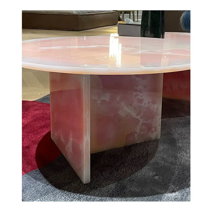 Meubles de maison au design moderne Décor de table en pierre de marbre naturel Onyx cubique et rond en onyx rose