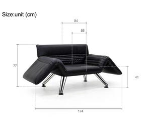 Fauteuil de détente haut de gamme en cuir, fauteuil simple avec accoudoirs pour chambre à coucher, hôtel, appartement, salon - Product Image 6