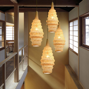 โคมไฟแขวนไม้ไผ่ทอ ขนาดเส้นผ่านศูนย์กลาง 23 ซม. สูง 76 ซม. แหล่งกำเนิดแสง LED ฐานหลอดไฟ E27 รูปทรงกลม สำหรับโรงแรม รีสอร์ท - Product Image 5